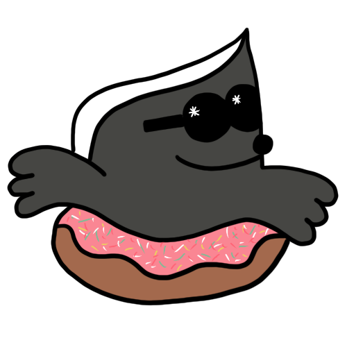 Stinker Peeyuh floating on a donut